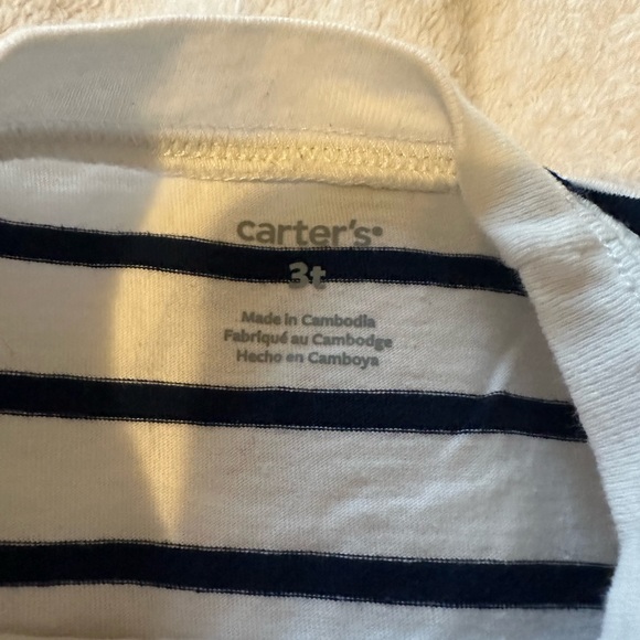 Carter's boys dinosaur shirt 3T blue striped 100% cotton - Picture 3 of 4